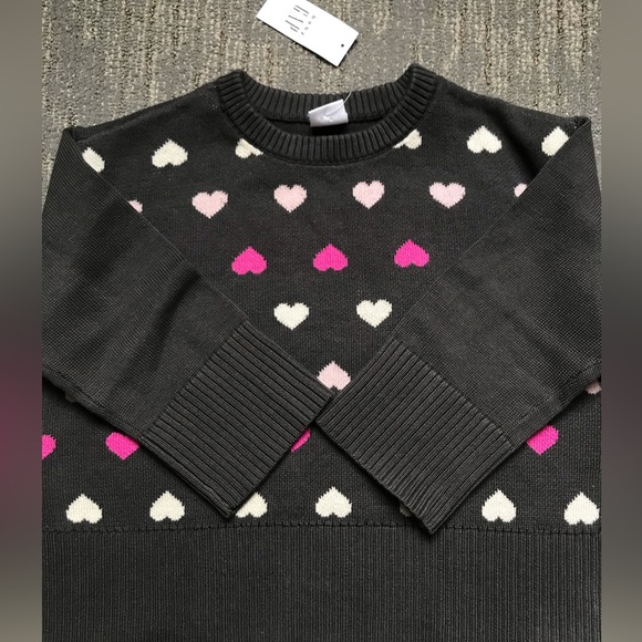 Gap Toddler Girl Gray and Pink Heart Pattern Crew Neck Sweater Size 3T NWT - Picture 2 of 9